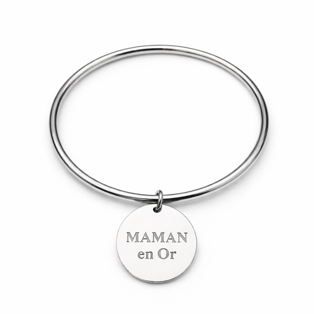 Jonc breloque message MAMAN EN OR