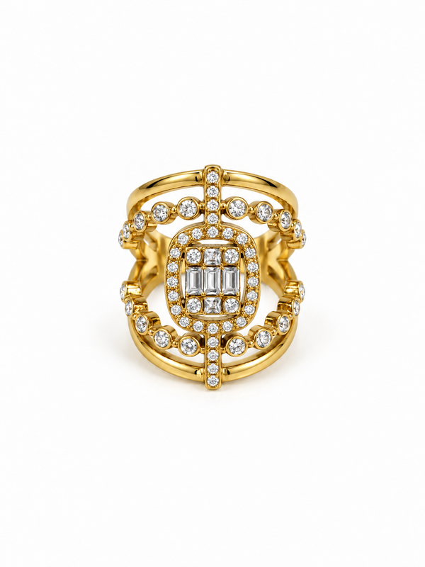 Bague EVADORA : bague large en zircons et baguettes