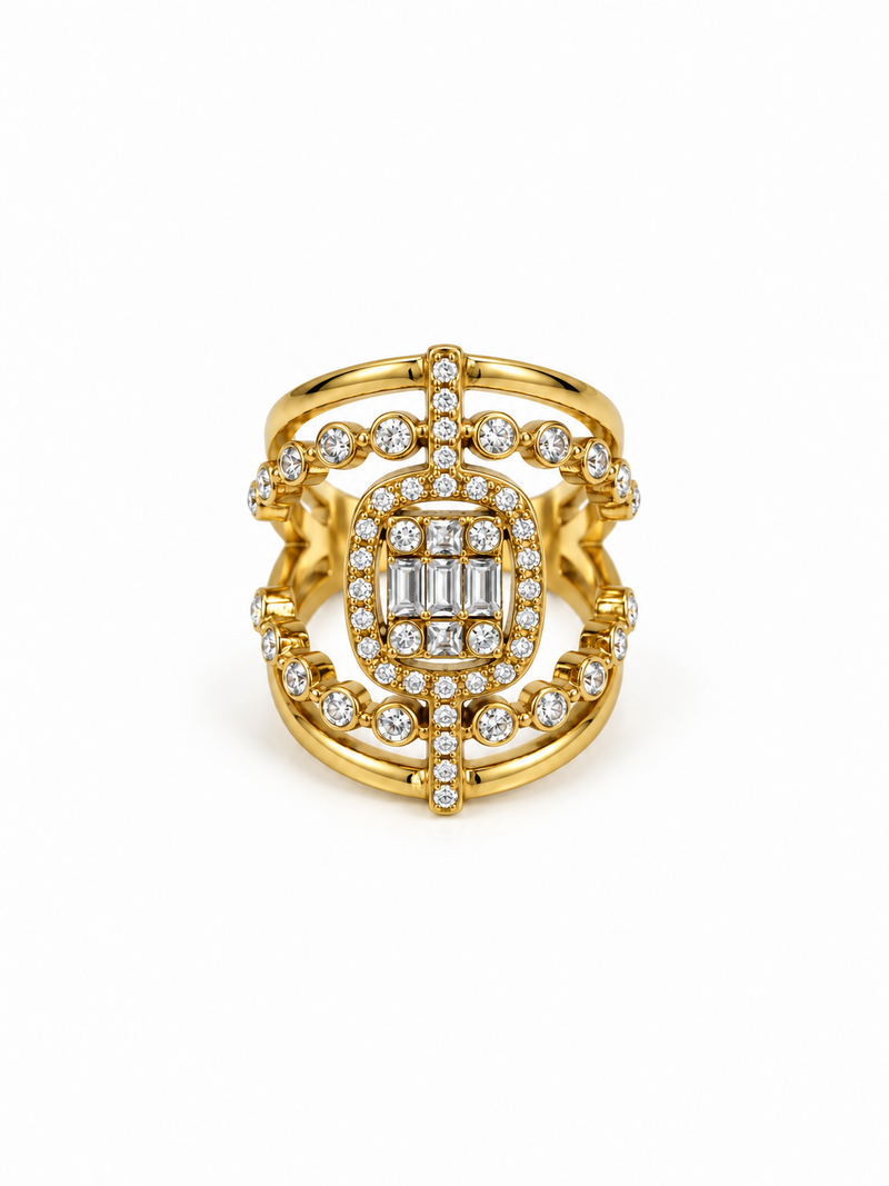 Bague EVADORA : bague large en zircons et baguettes