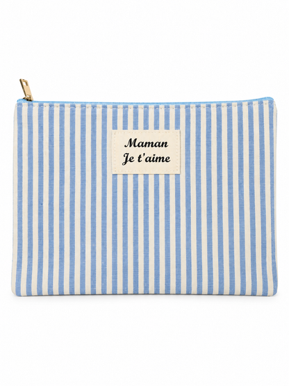 Pochette à rayures bleu ciel Maman Je t'aime