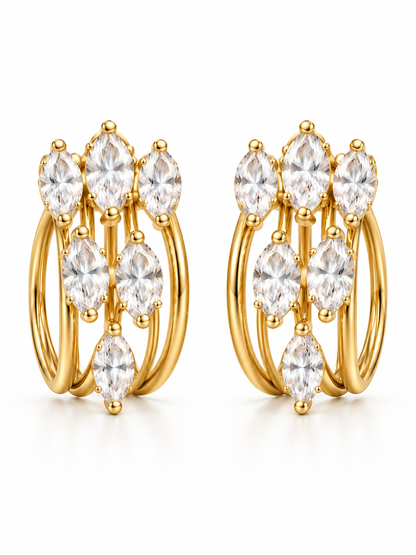 Boucles d'oreilles dorées multi-anneaux pierres marquises