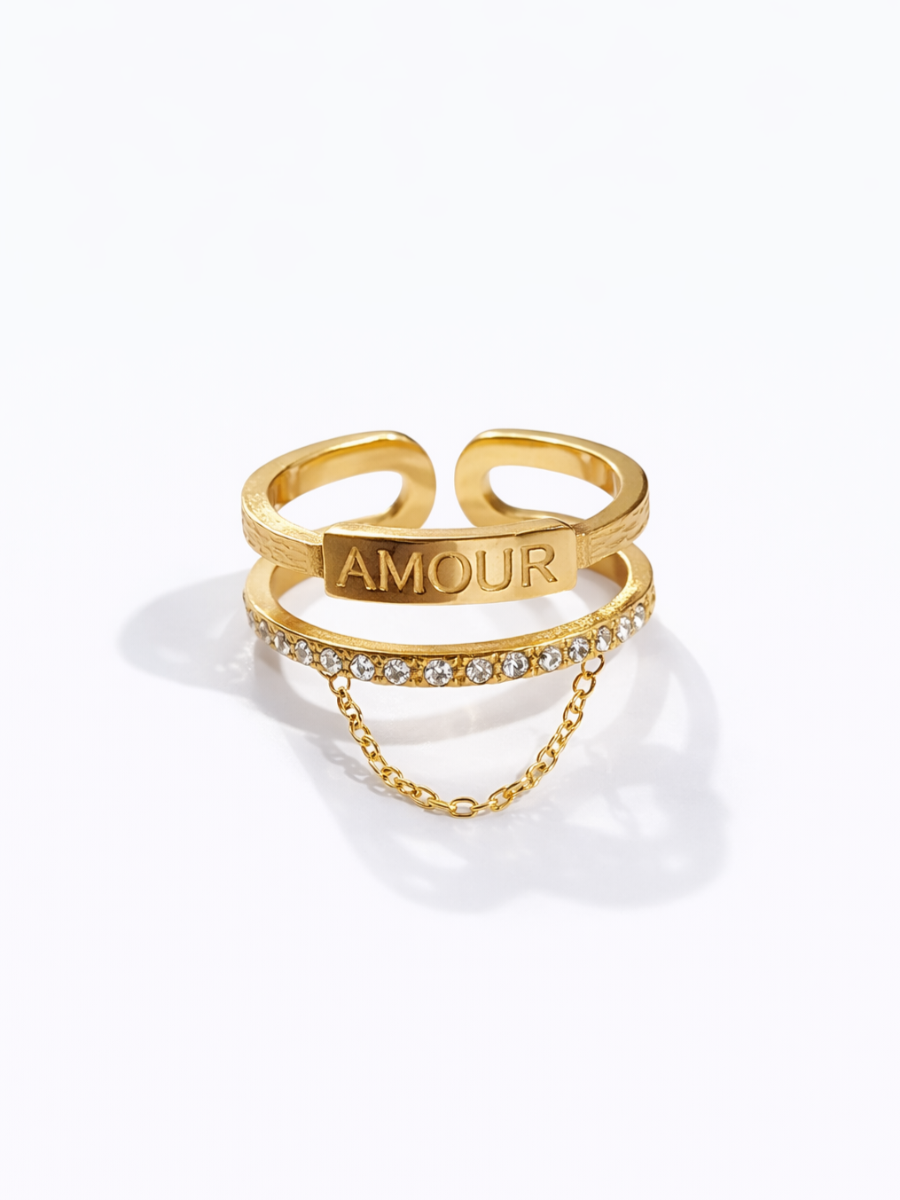 Bague AMOUR chaînette – Dorée