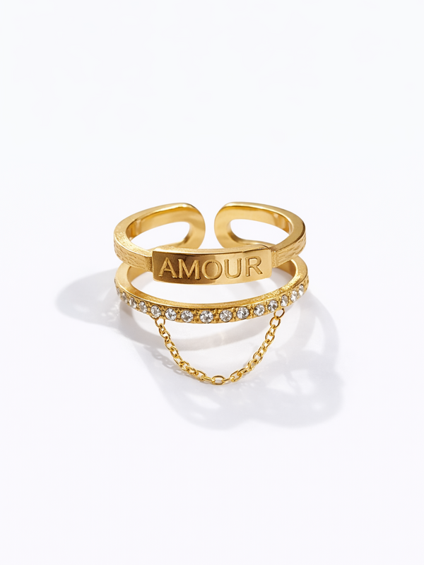 Bague AMOUR chaînette – Dorée