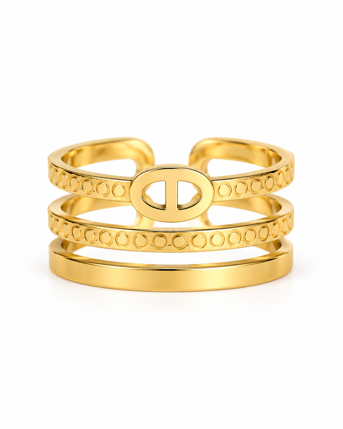 Bague Navia dorée triple anneau maille marine