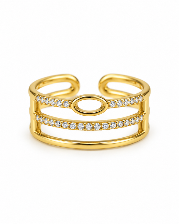 Bague Laguna dorée zircons et maille marine