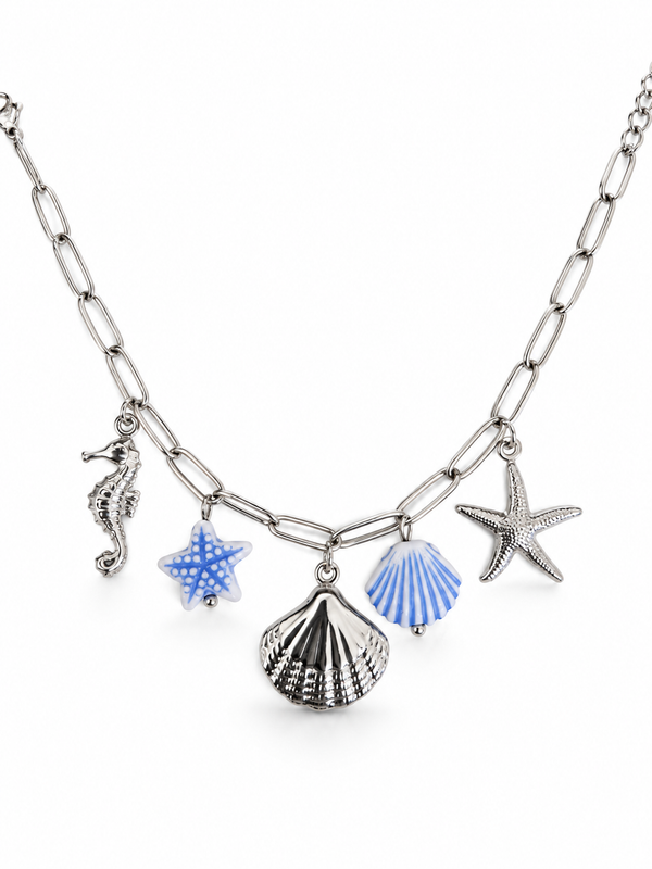 Collier OCÉANA argenté avec charms de la mer
