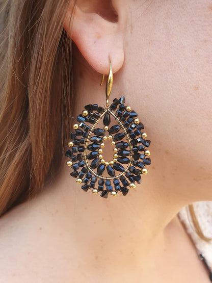 Boucles d'oreilles perlées - doré / noir