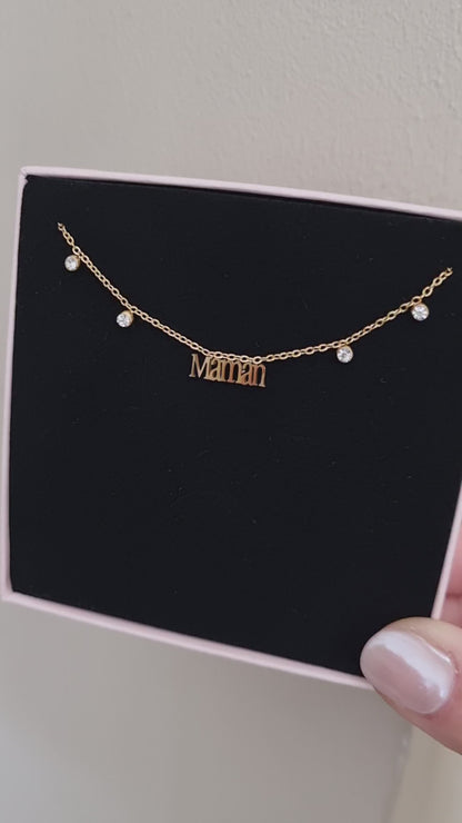 Collier "Maman" & zircons - doré