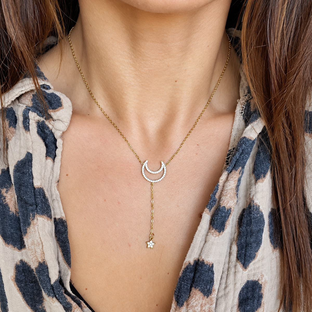 Collier lune et étoile zircons