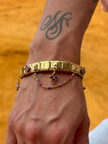 Bracelet italien Fiorella | bleu rose mauve