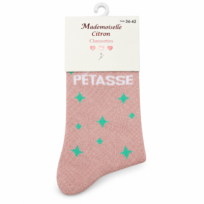 Chaussettes pailletées à message PÉTASSE étoiles | Couleur aléatoire