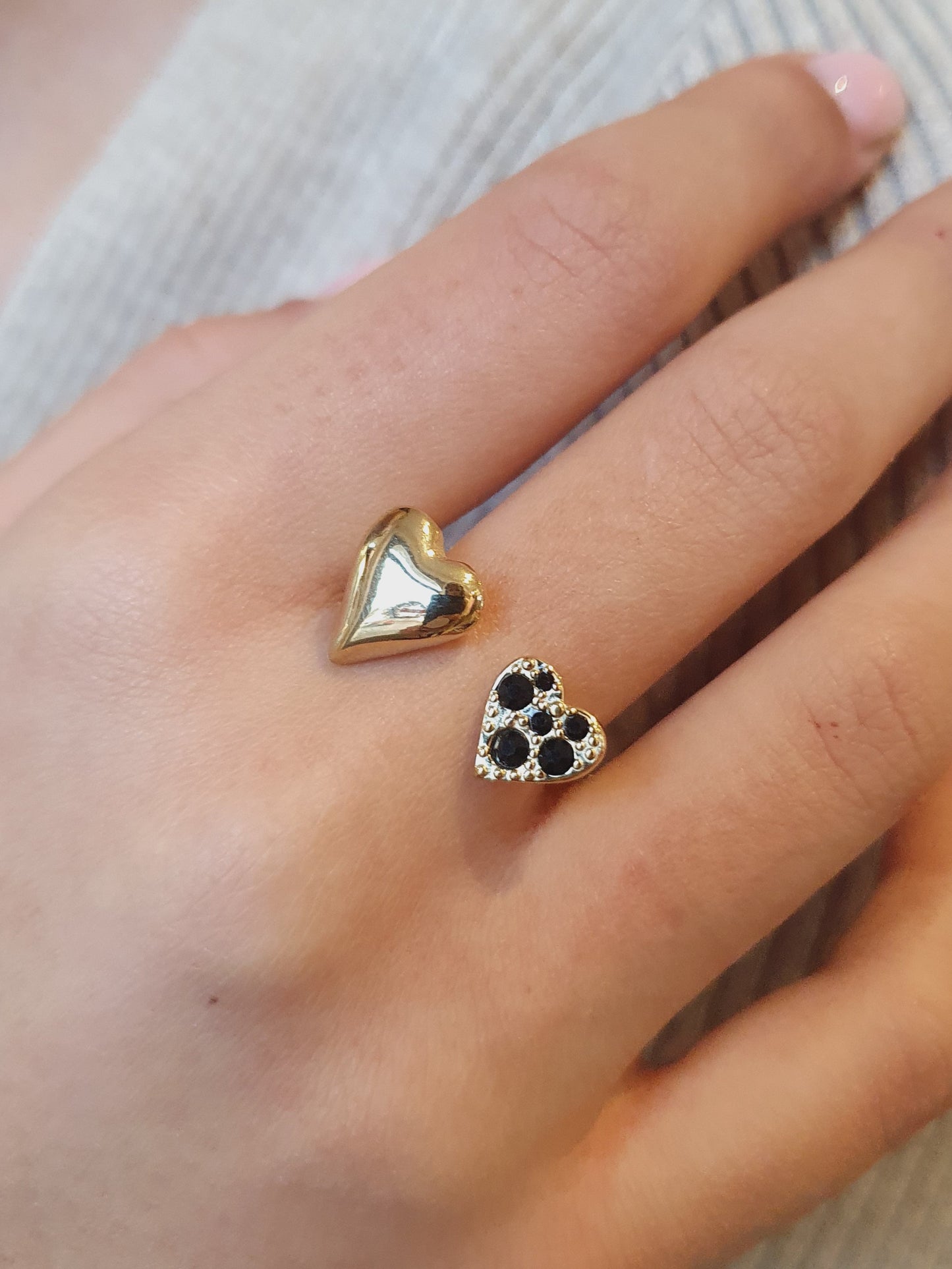 Bague double cœur - doré/noir