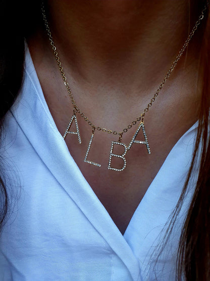 Collier prénom Bold personnalisé strass - doré
