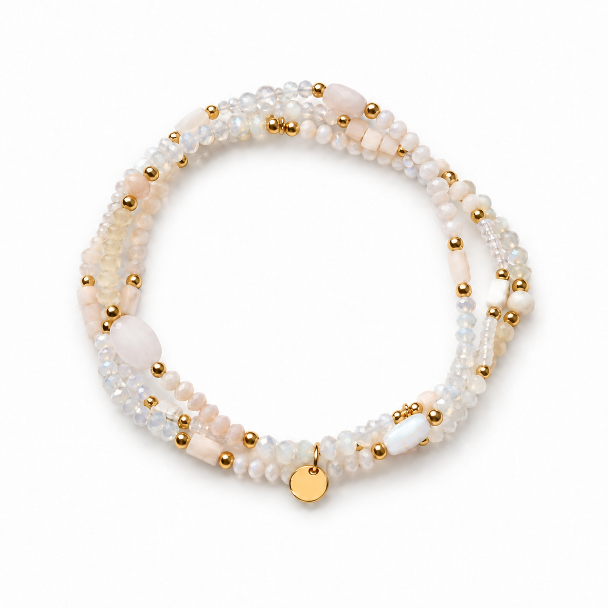 Bracelet multi rangs perles tons blancs - doré