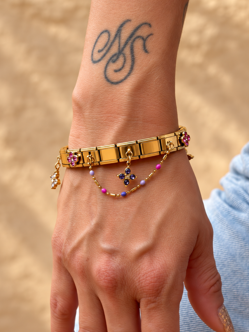 Bracelet italien Fiorella | bleu rose mauve