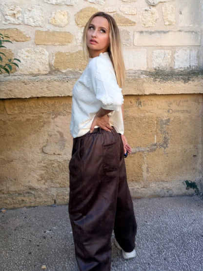 Pantalon similicuir ballon - chocolat