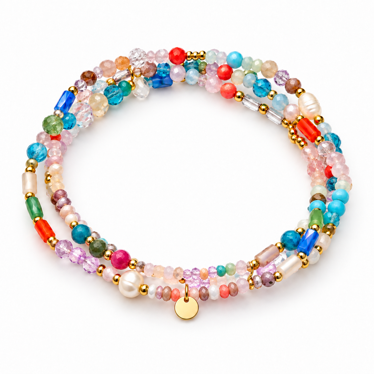 Bracelet multi rangs perles multicolore - doré