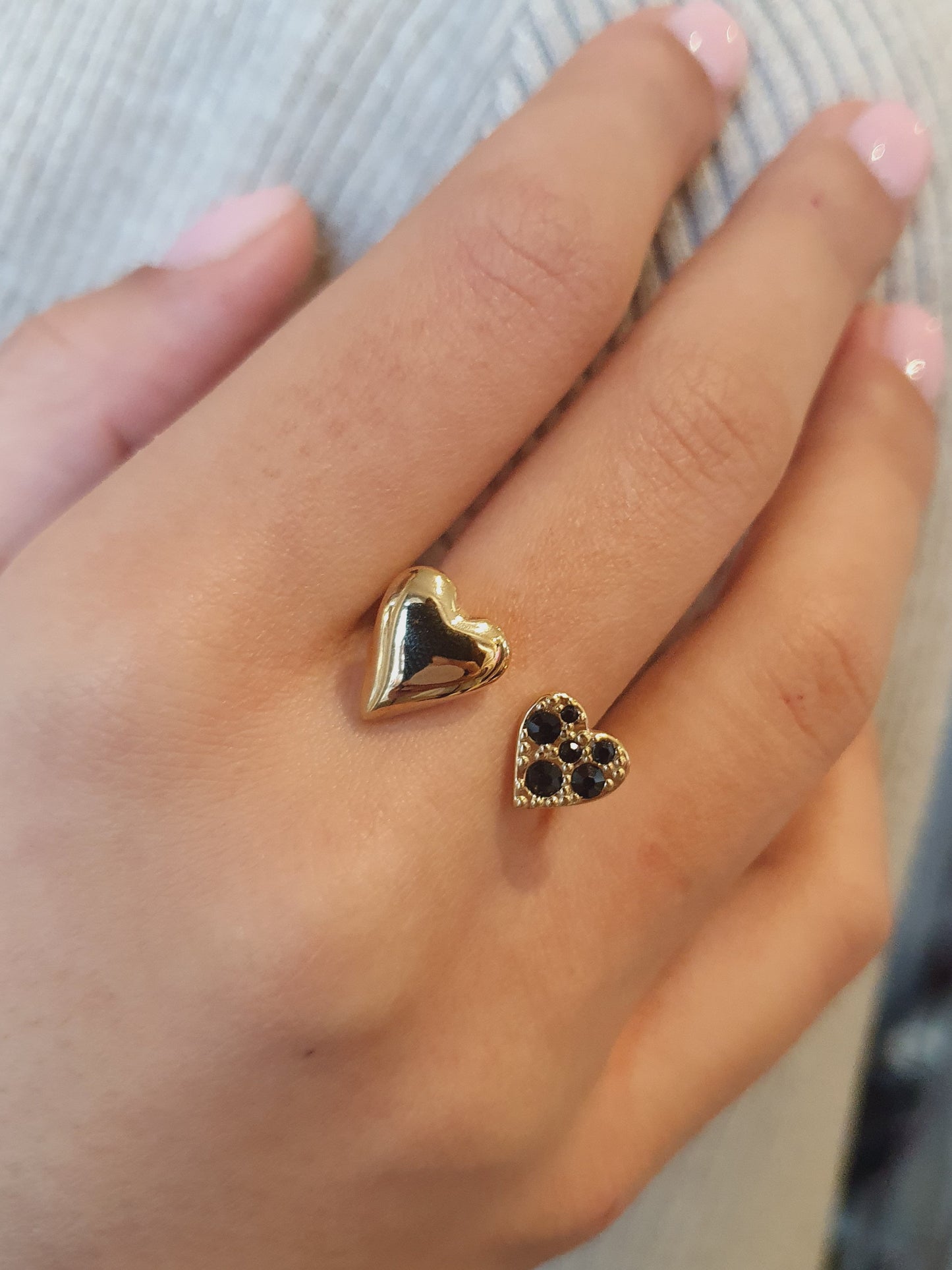 Bague double cœur - doré/noir