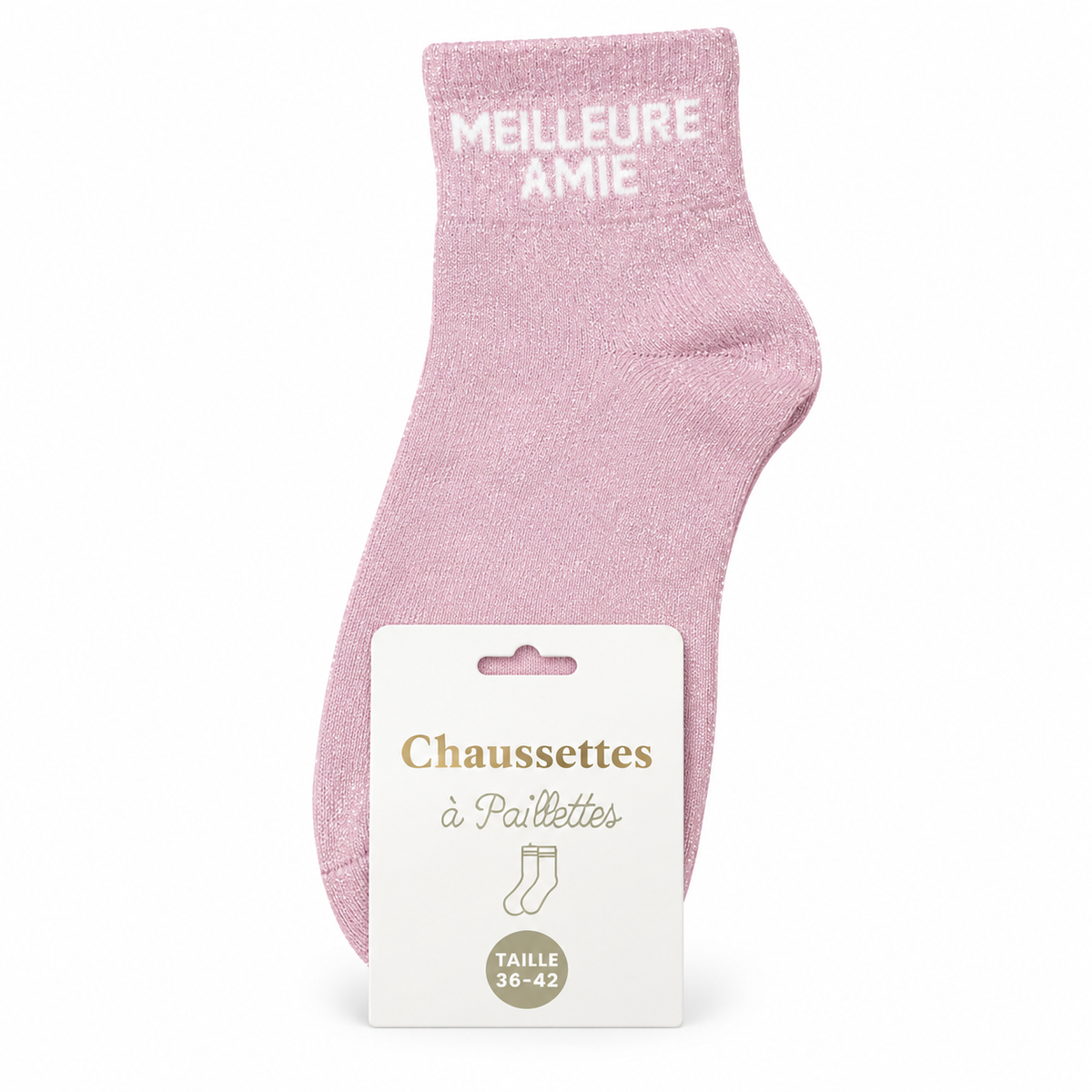 Chaussettes pailletées à message MEILLEURE AMIE | rose