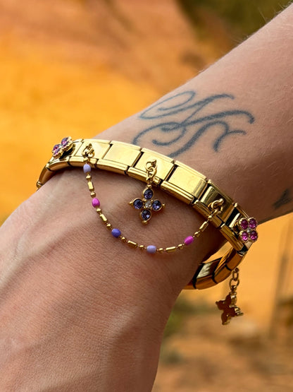 Bracelet italien Fiorella | bleu rose mauve