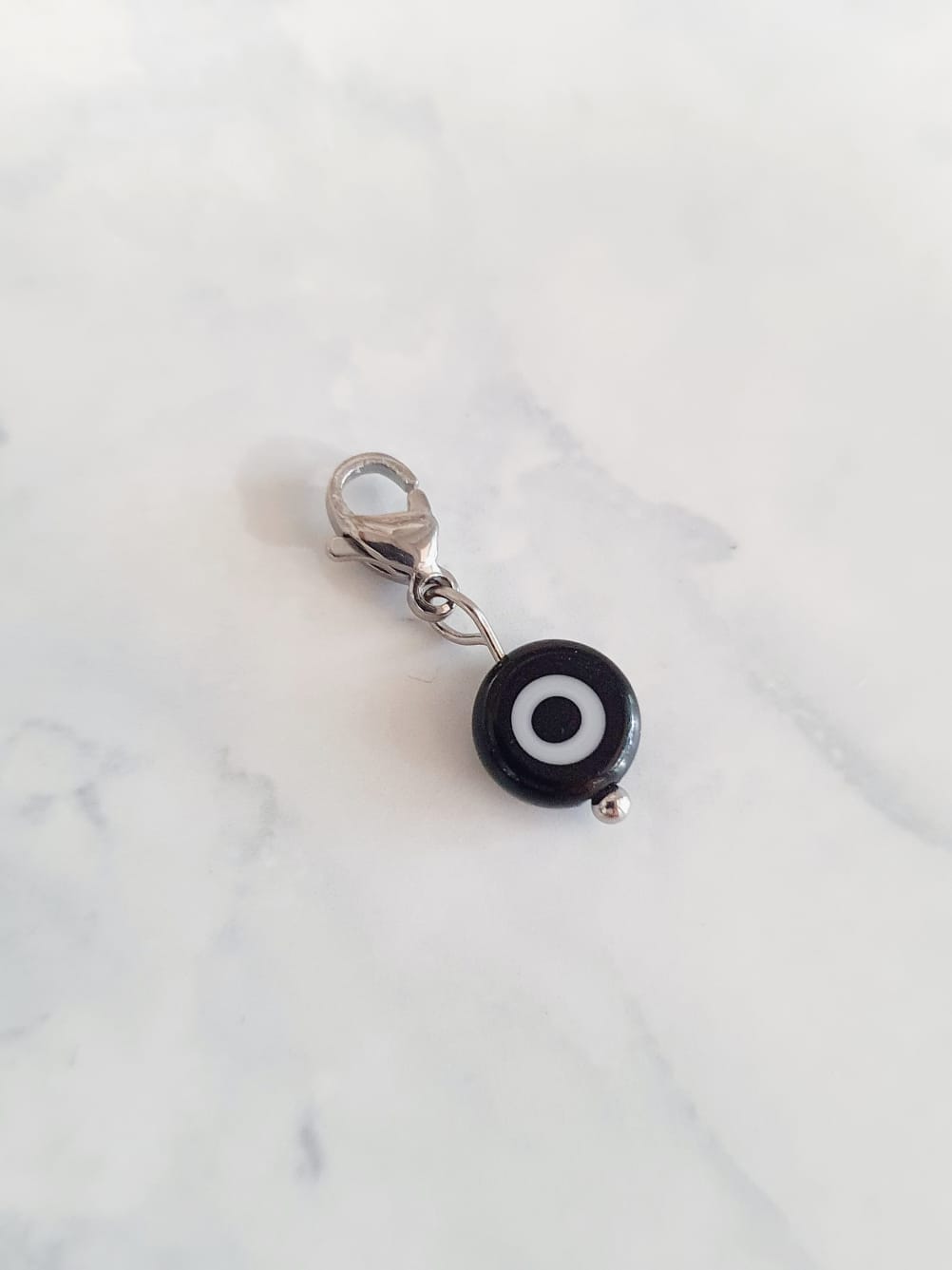 Charm oeil turc plat - argenté / noir