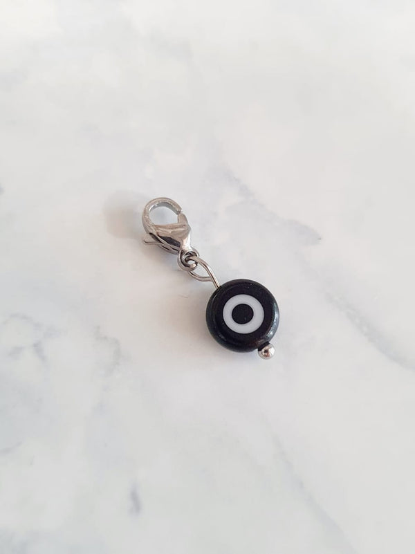 Charm oeil turc plat - argenté / noir