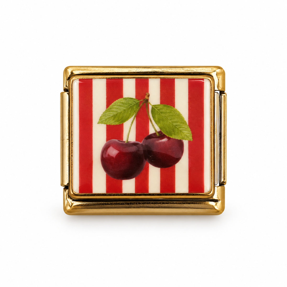 Charm italien cerises rayures rouges - doré