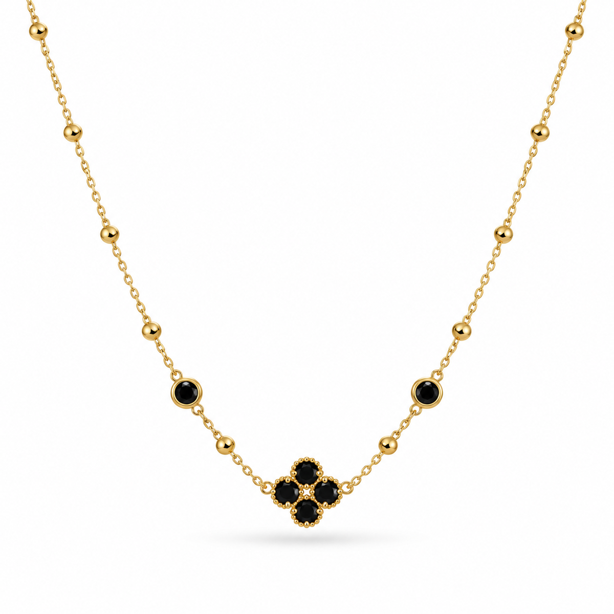 Collier trèfle zircons noir | doré