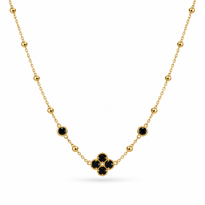 Collier trèfle zircons noir | doré