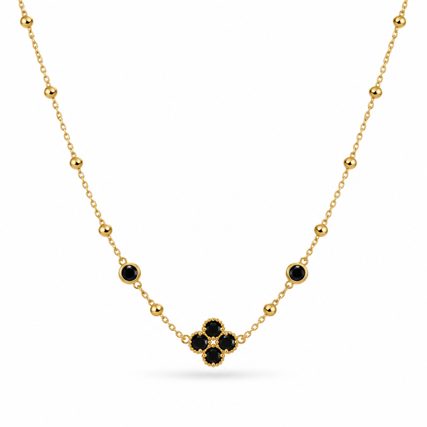 Collier trèfle zircons noir | doré