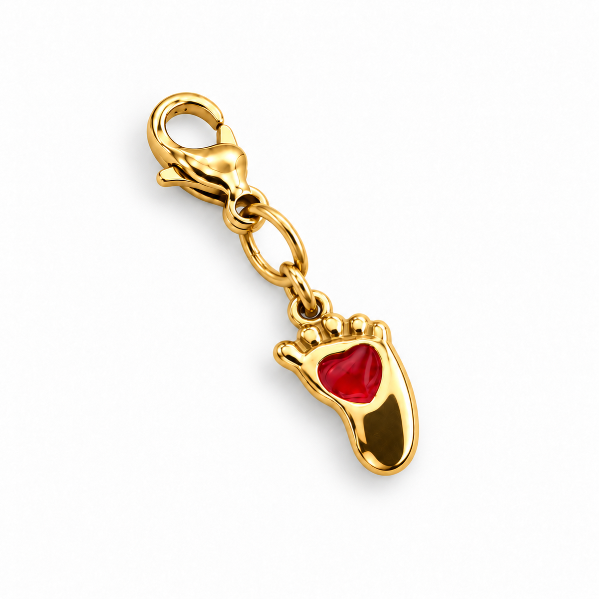Charm Pied de bébé cœur rouge - doré