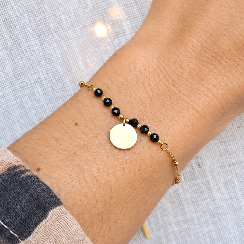 Bracelet pampille et perles noires