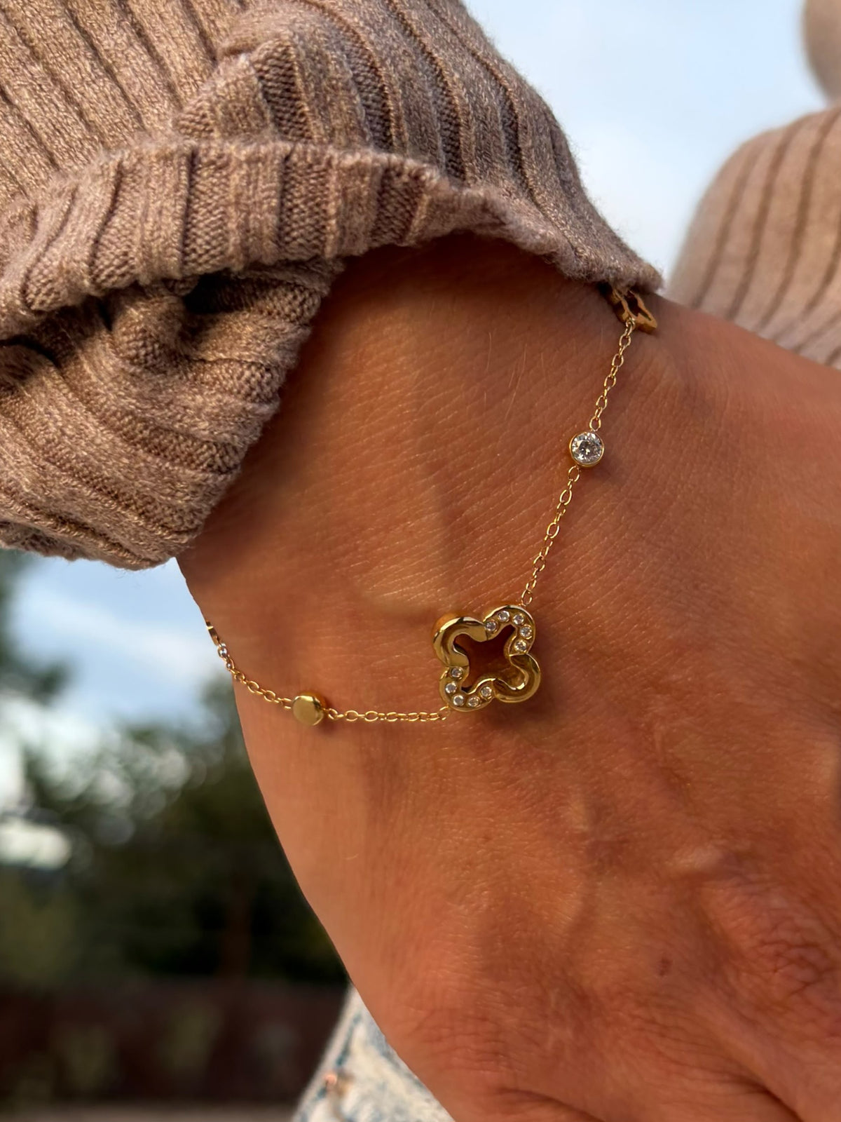 Bracelet trèfles et zircons ELYSIA | doré