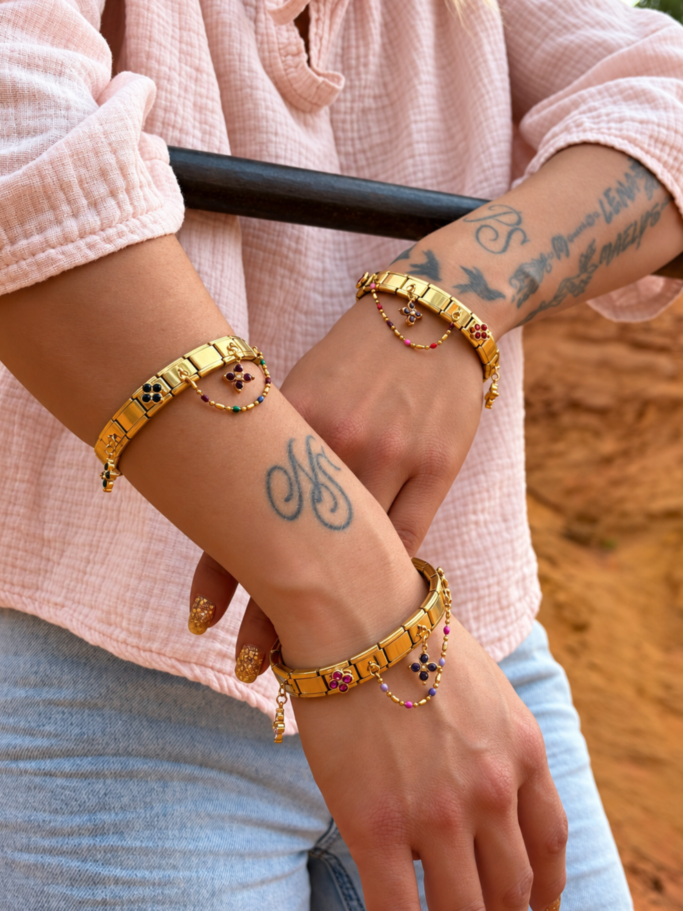 Bracelet italien Fiorella | bleu rouge vert