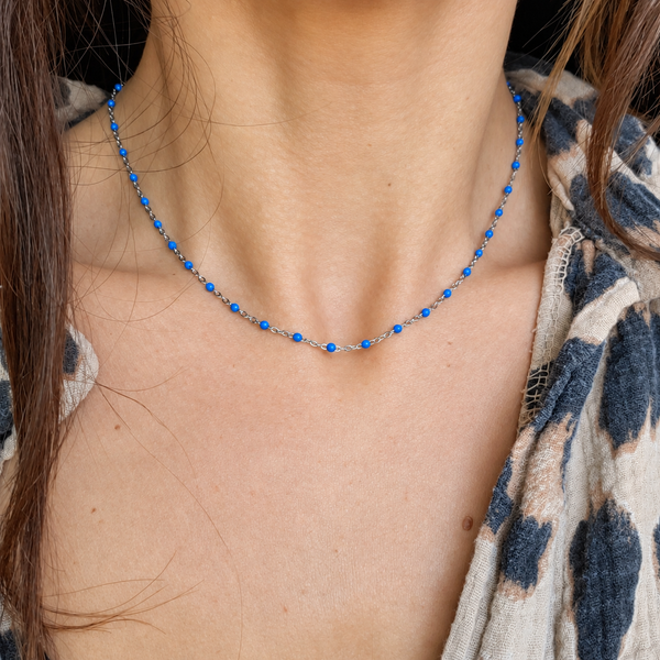 Collier perles bleues - argenté
