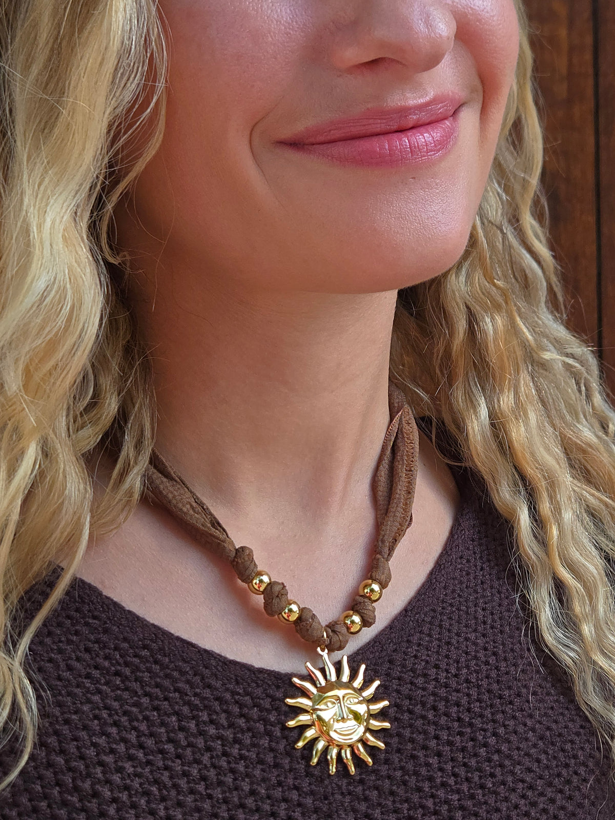 Collier tissu breloque Soleil