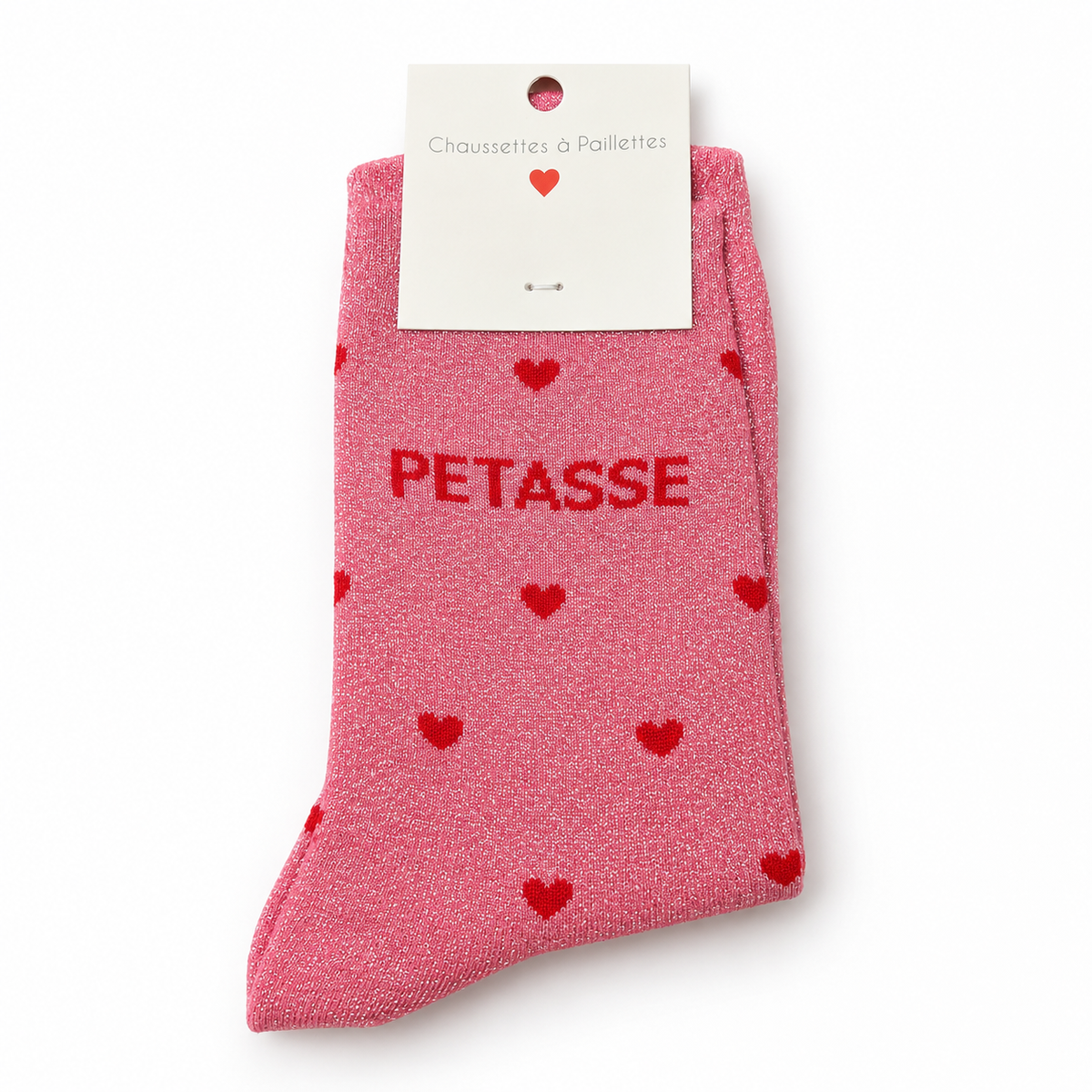 Chaussettes pailletées à message PÉTASSE cœurs | Rose