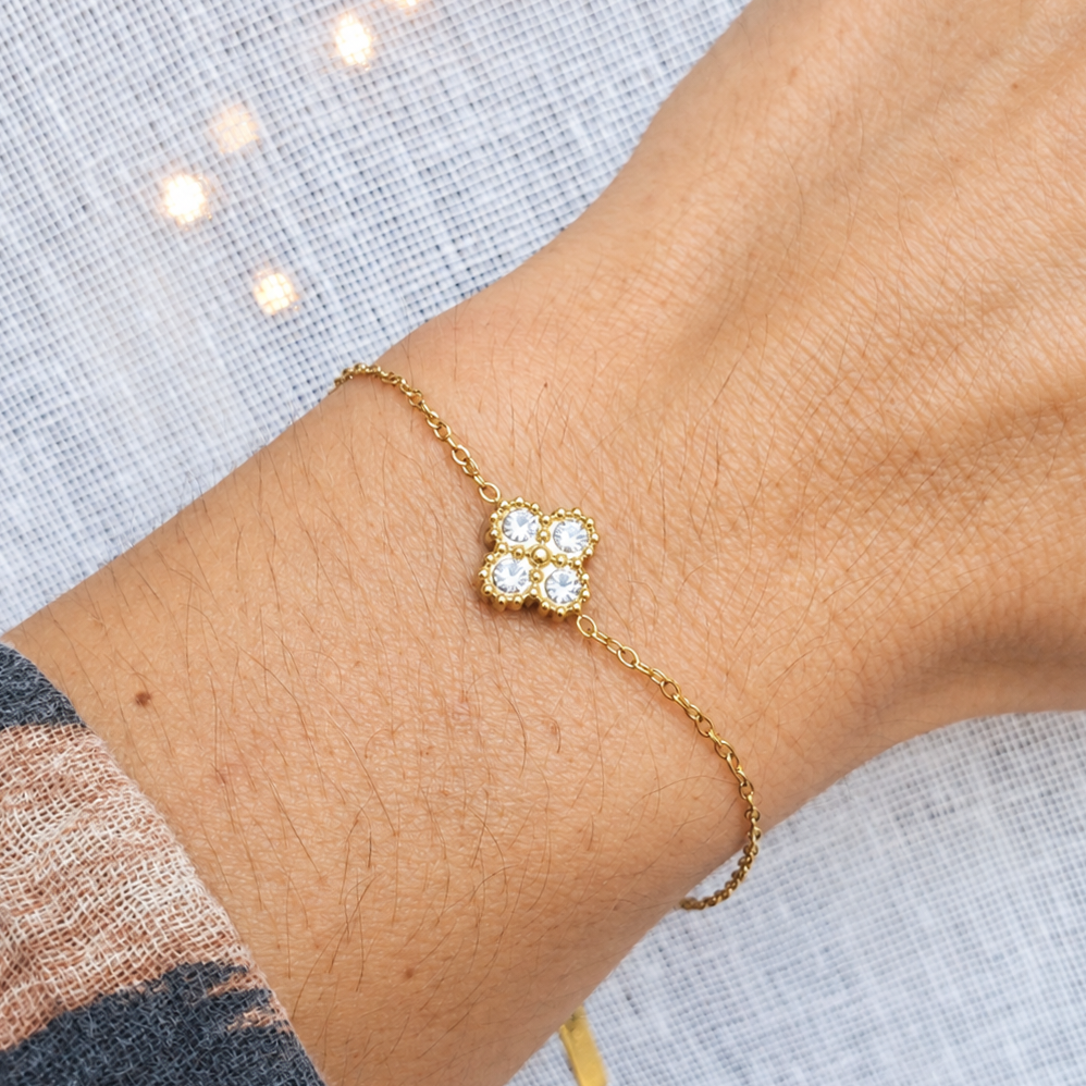 Bracelet trèfle strass