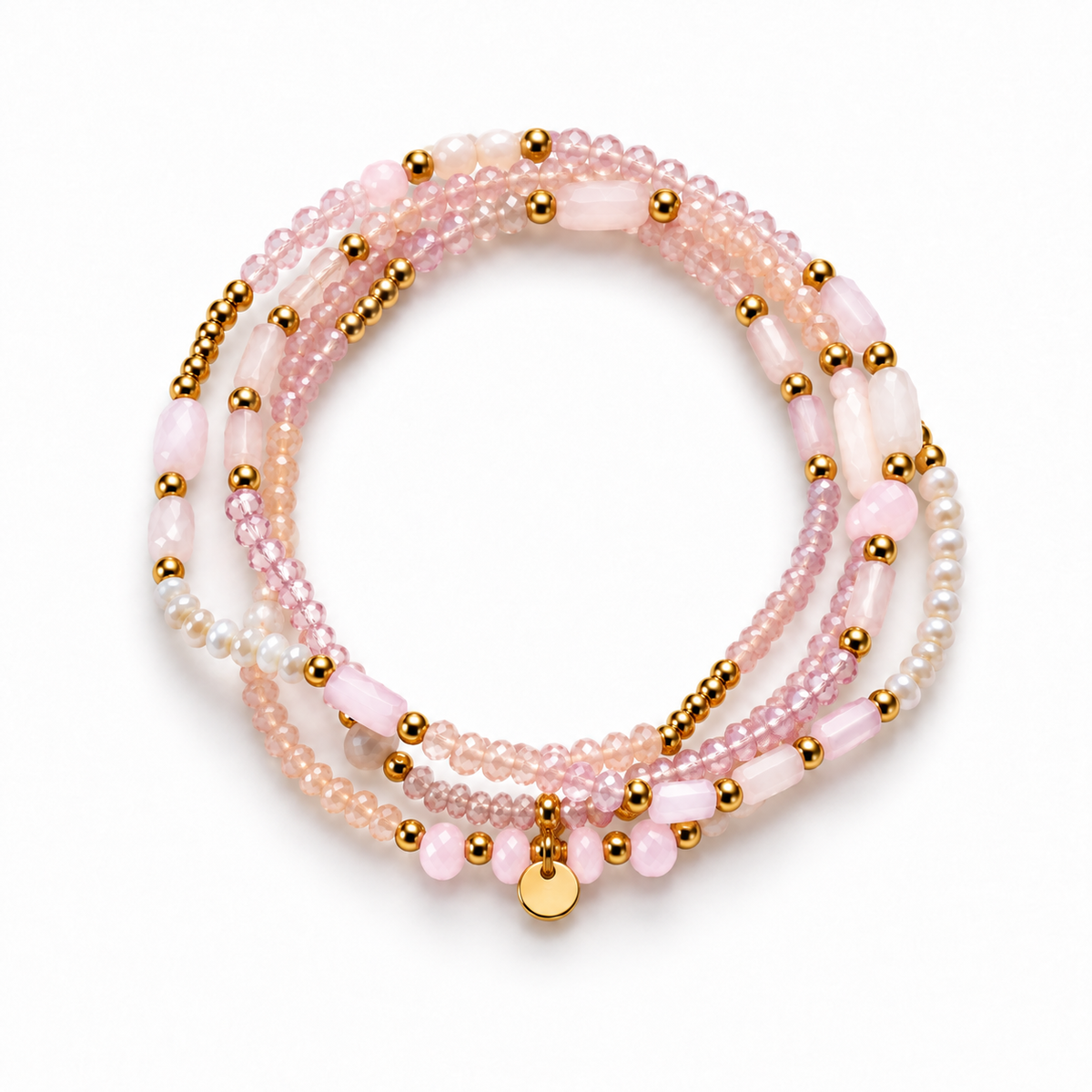 Bracelet multi rangs perles tons roses - doré