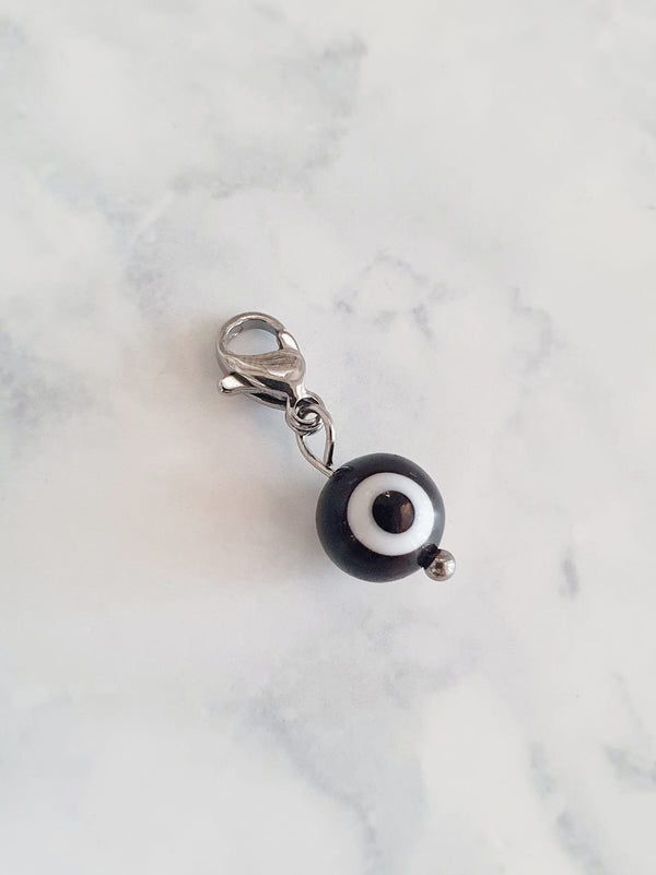 Charm oeil turc rond - argenté / noir