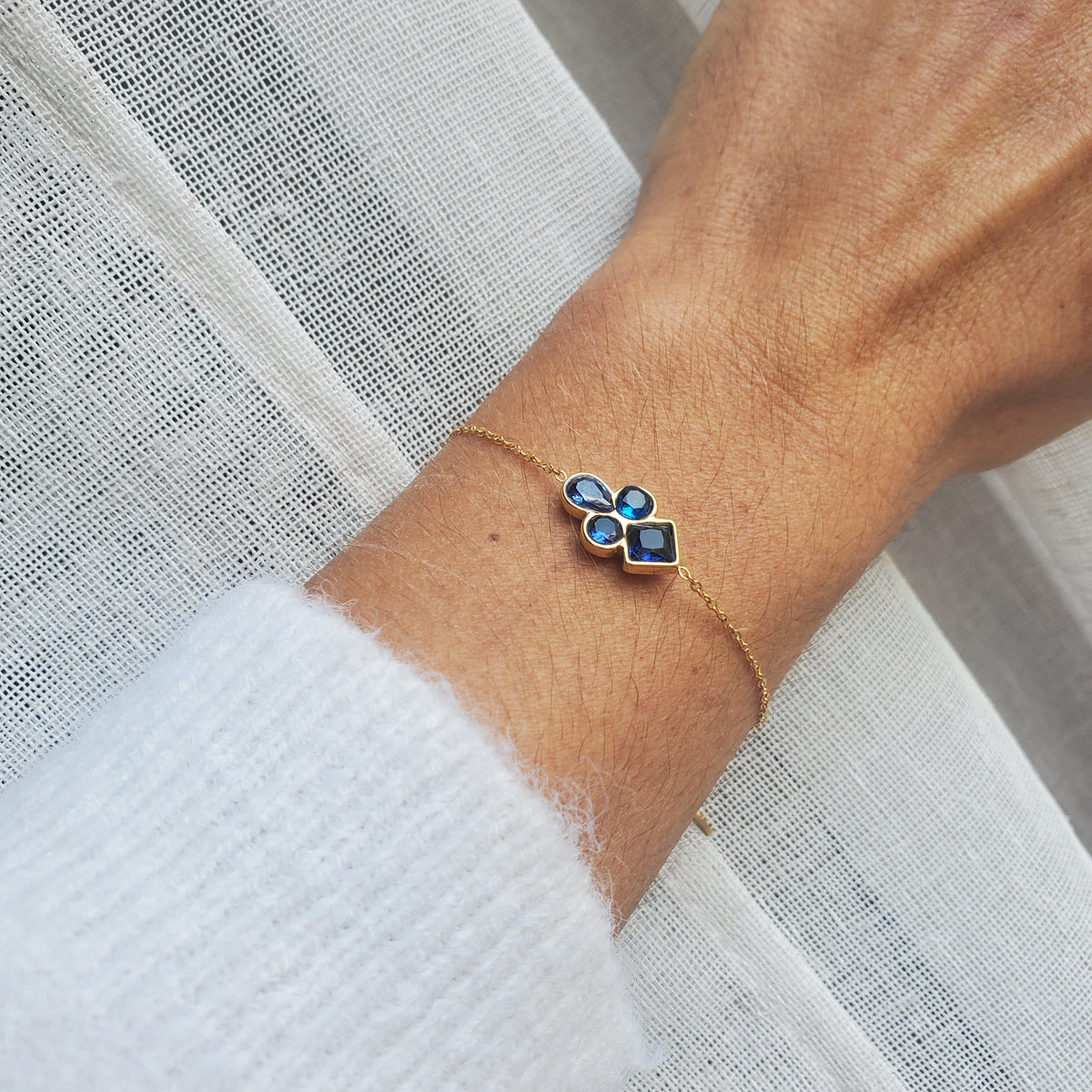 Bracelet multi cristaux - doré | bleu