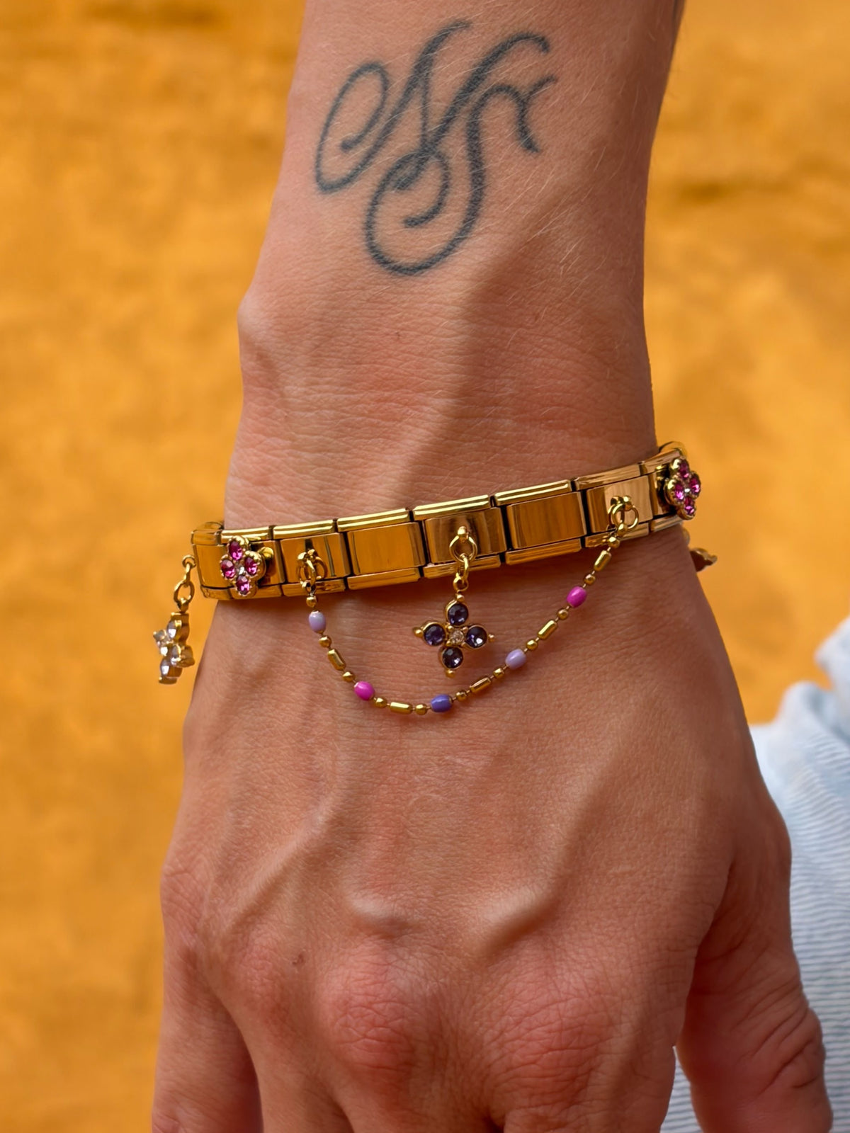 Bracelet italien Fiorella | bleu rose mauve