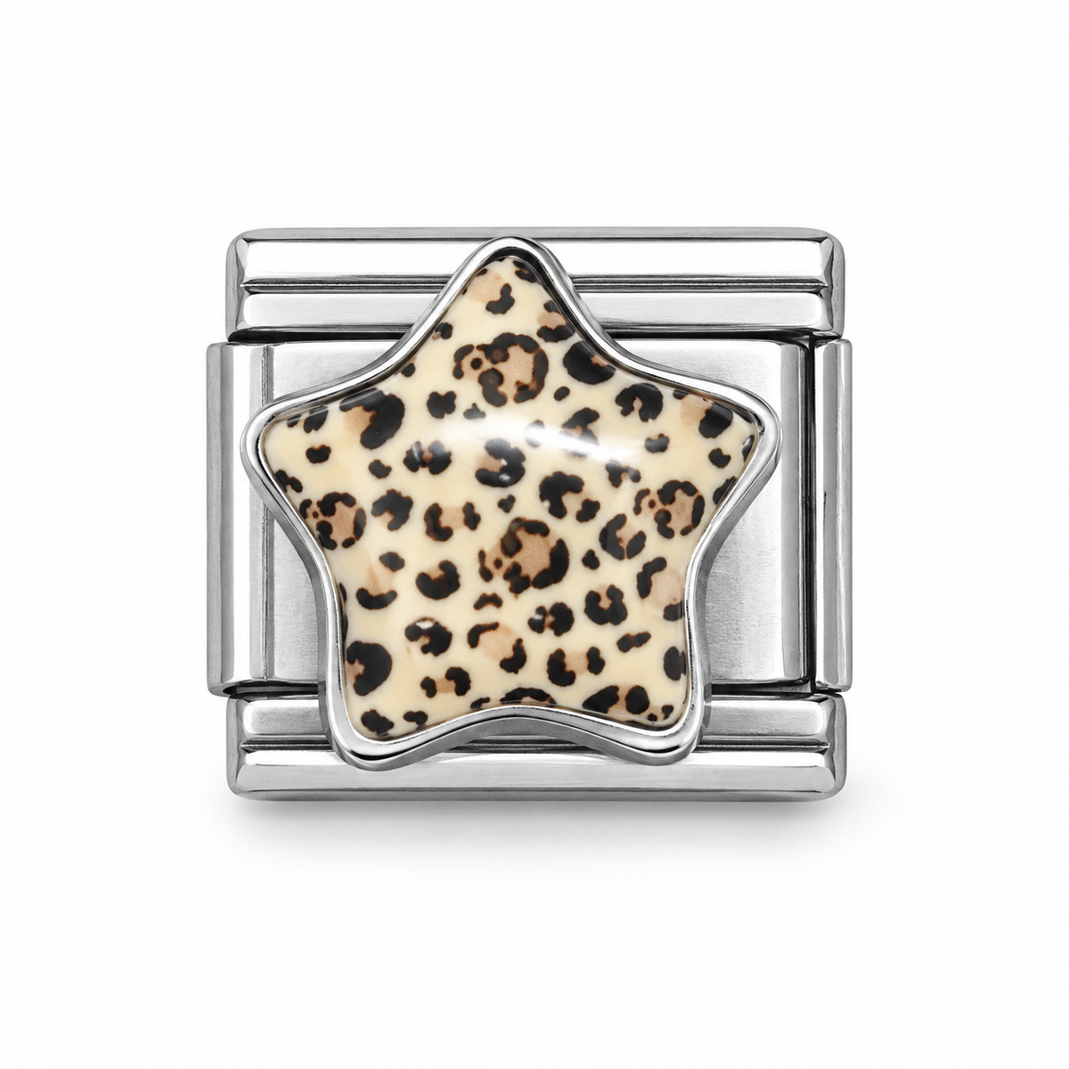 Charm italien Étoile léopard fond beige - argenté