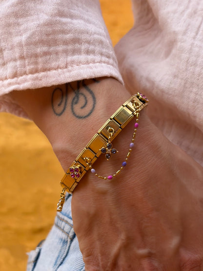 Bracelet italien Fiorella | bleu rose mauve