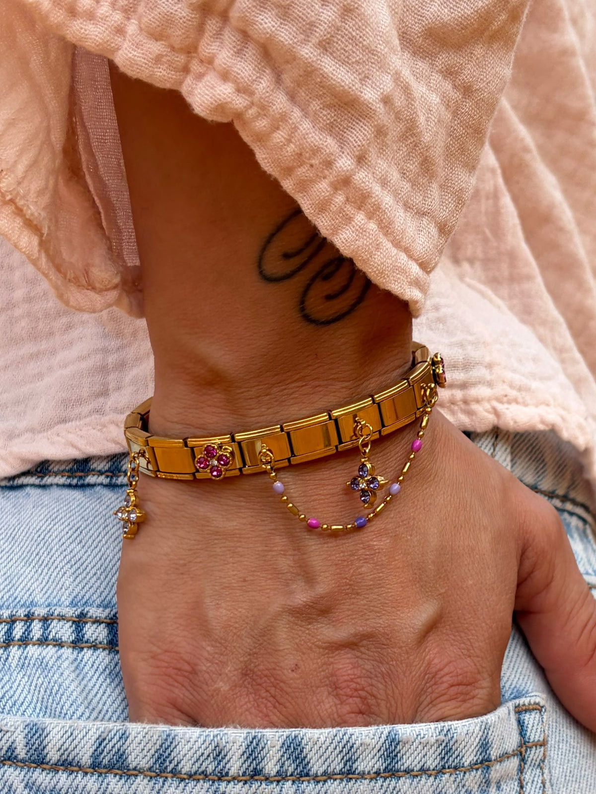 Bracelet italien Fiorella | bleu rose mauve