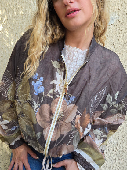 Blouson fleuri kaki