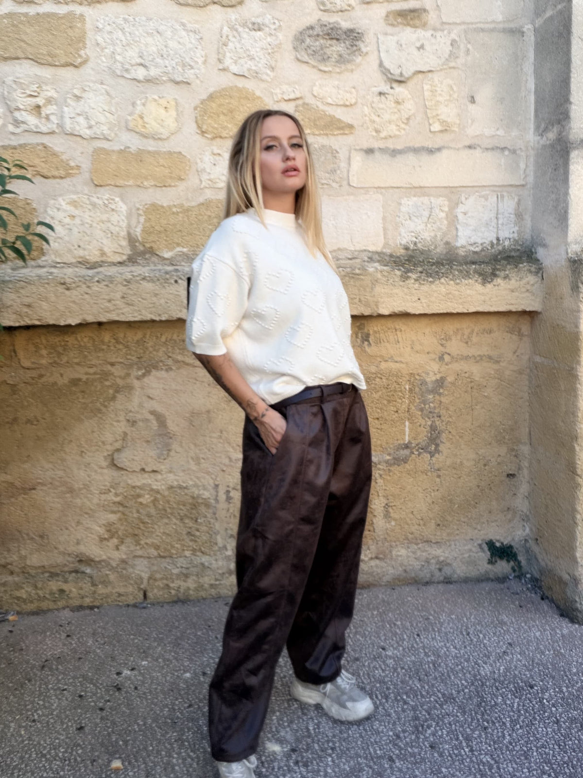Pantalon similicuir ballon - chocolat