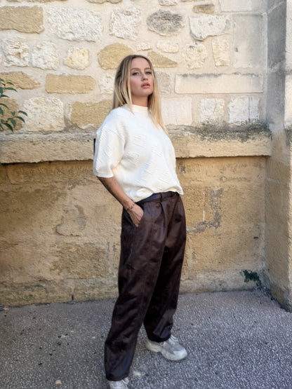 Pantalon similicuir ballon - chocolat