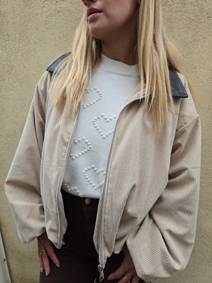 Blouson oversize beige en velours côtelé