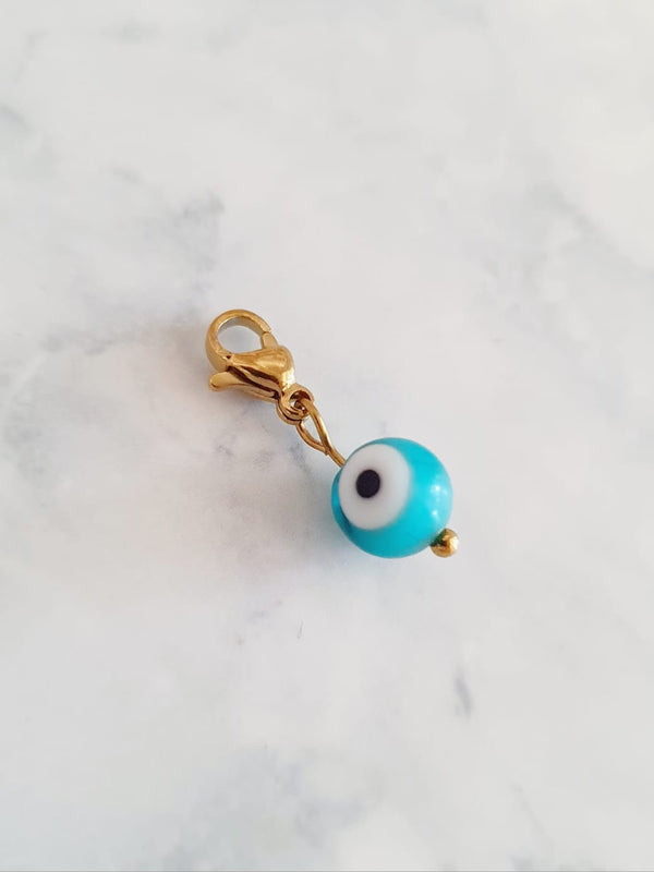 Charm oeil turc rond - doré / bleu turquoise